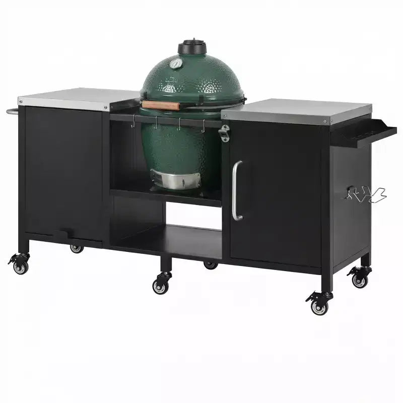 Chariot de Barbecue d'Extérieur Spacieux, Îlot de Cuisine avec Comptoir en Acier Inoxydable, Table Pliante et Armoires de Rangement