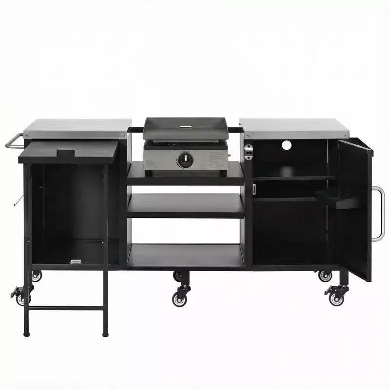 Chariot de Barbecue d'Extérieur Spacieux, Îlot de Cuisine avec Comptoir en Acier Inoxydable, Table Pliante et Armoires de Rangement
