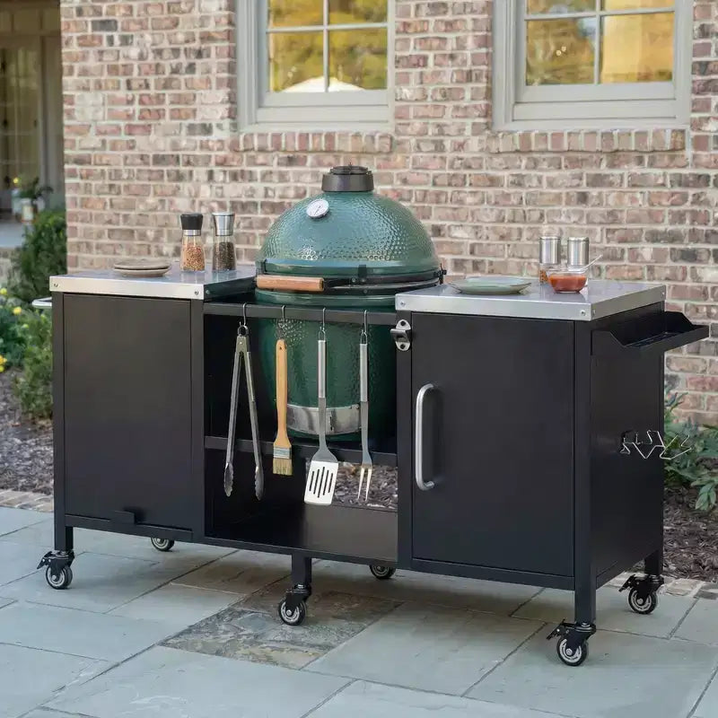 Chariot de Barbecue d'Extérieur Spacieux, Îlot de Cuisine avec Comptoir en Acier Inoxydable, Table Pliante et Armoires de Rangement