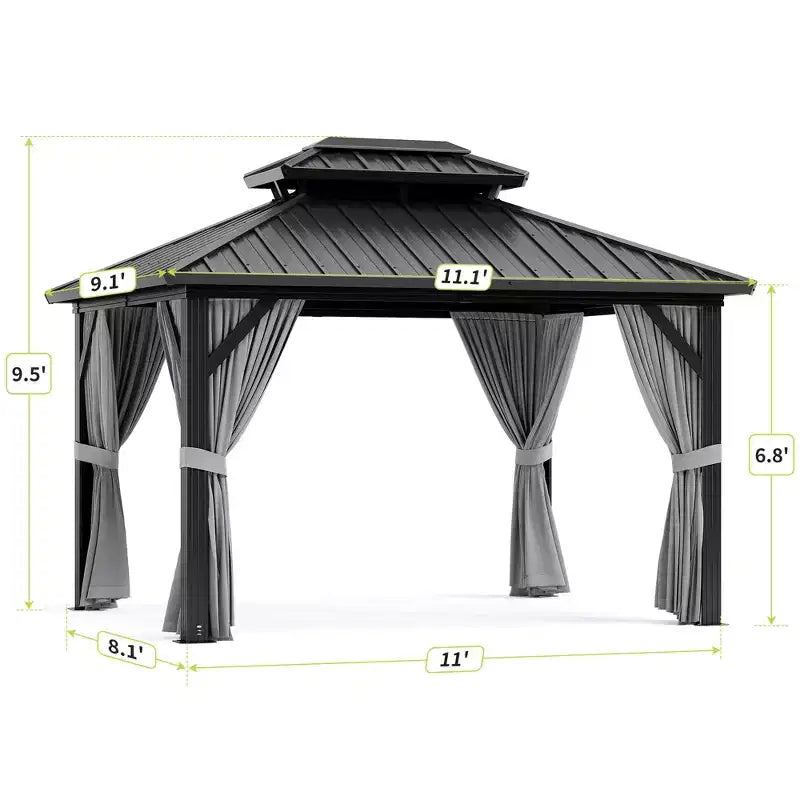 Gazebo double-toit robuste avec structure en aluminium et moustiquaire