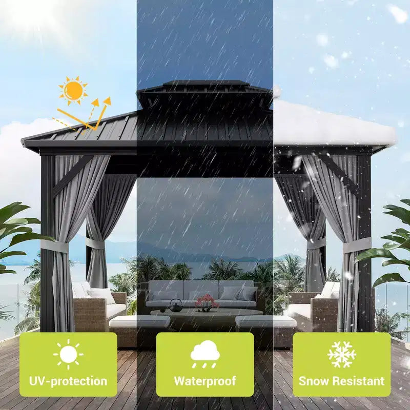 Gazebo double-toit robuste avec structure en aluminium et moustiquaire