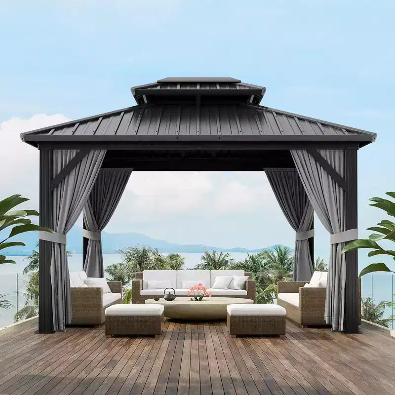 Gazebo double-toit robuste avec structure en aluminium et moustiquaire