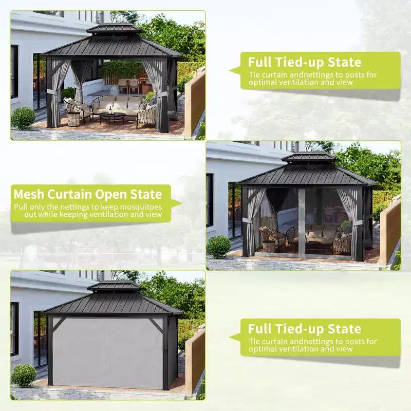 Gazebo double-toit robuste avec structure en aluminium et moustiquaire