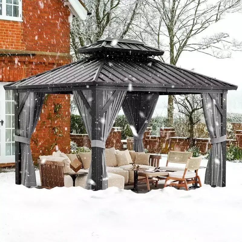 Gazebo double-toit robuste avec structure en aluminium et moustiquaire