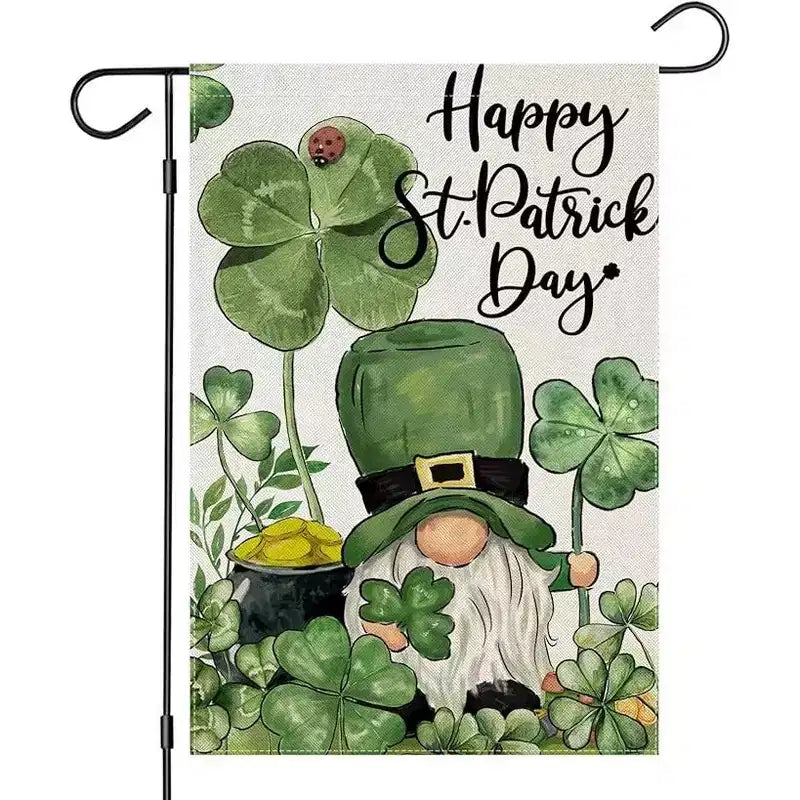Lomsoe Happy St Patricks Day Garden Flag Gnome with Shamrock Clover Yard Flag Farmhouse Yard Outdoor Decor St Patricks Day Gift Single Side 12x18Inch