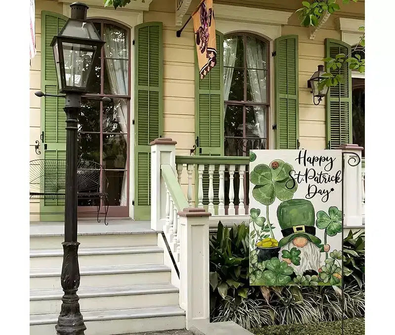 Drapeaux de jardin, drapeaux de cour à motif de trèfle, décorations extérieures de style rustique