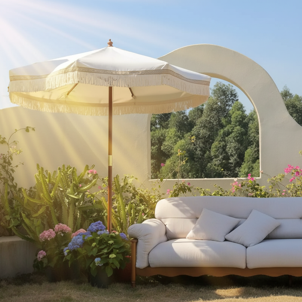 Remplacement de toile de parasol à franges, parasol de jardin extérieur