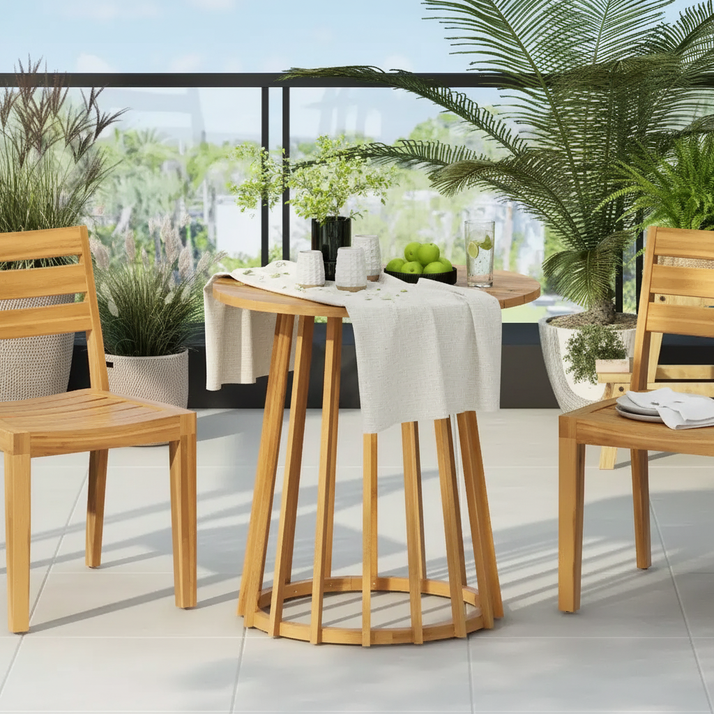 Table à manger ronde en bois d'acacia pour l'extérieur