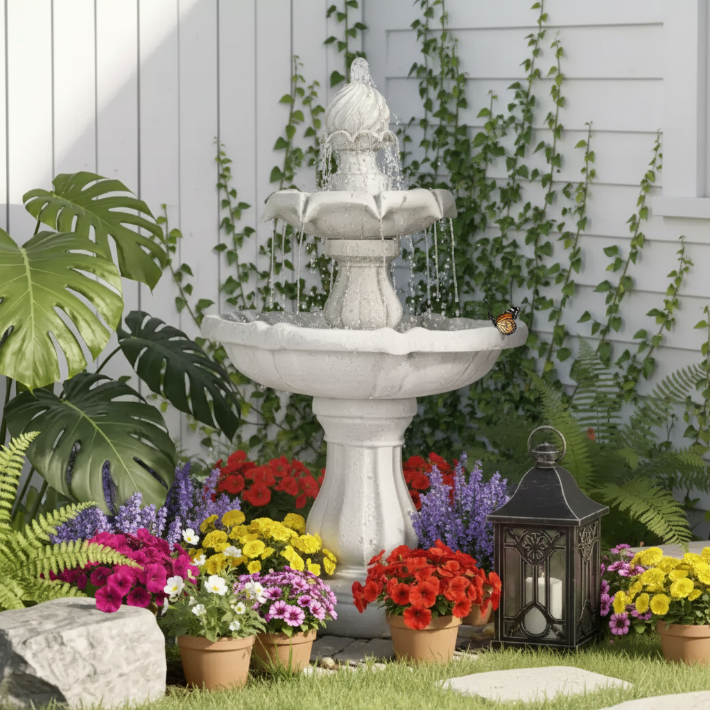 Fontaine d'extérieur double couche en résine de polyester de style transitoire