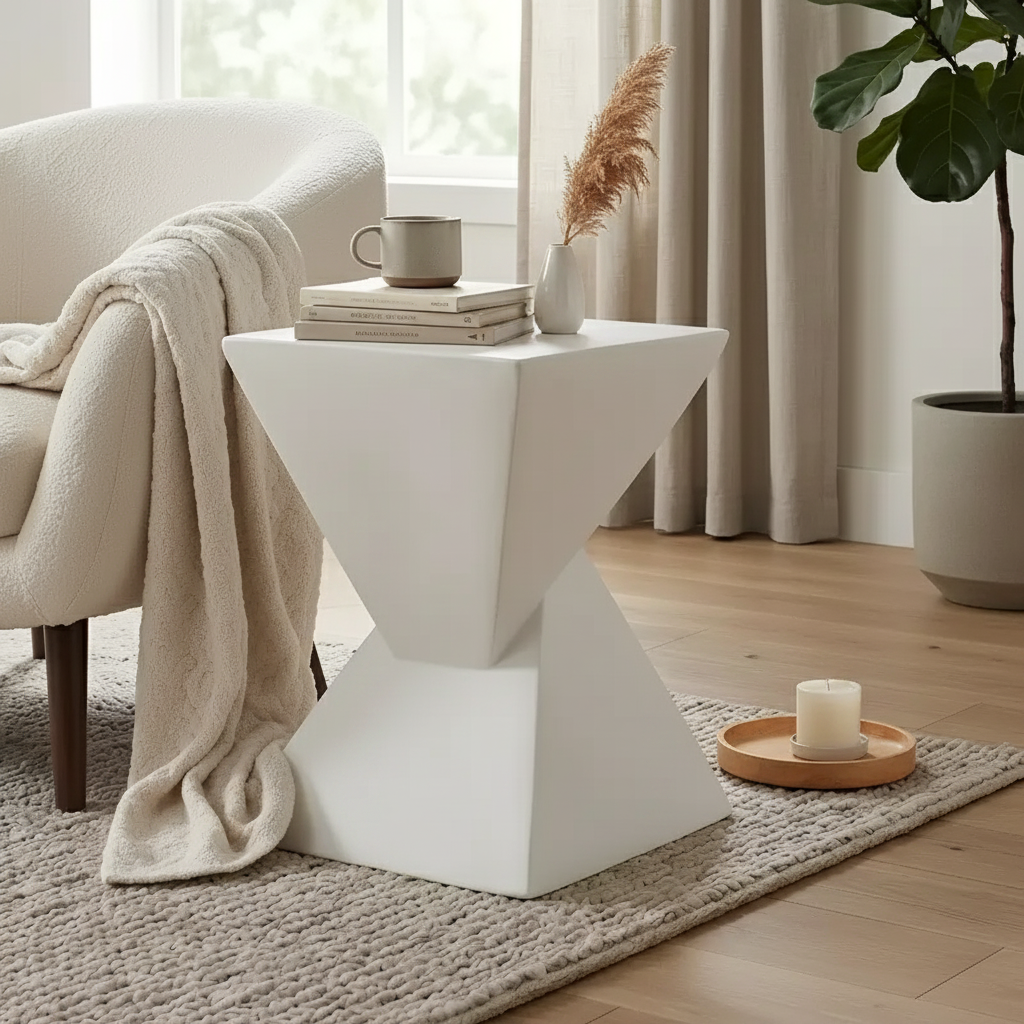 Table d'appoint géométrique en béton léger
