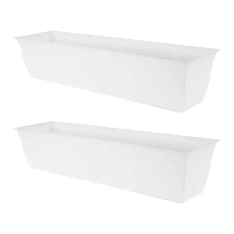 The HC Companies Indoor Outdoor 30 Inch Eclipse Series Window Flower Garden Ornamental Planter Box with Removable Attached Saucer, White (2 Pack)