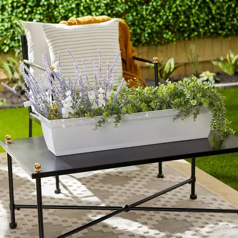Jardinière décorative de rebord de fenêtre avec plateau amovible, blanche