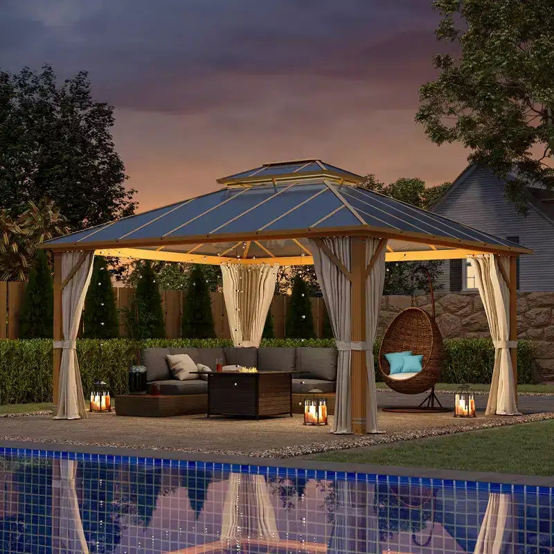 Gazébo à toit rigide avec double toit en composite d'aluminium pour patio