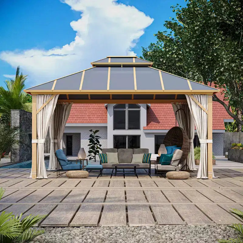 Gazébo à toit rigide avec double toit en composite d'aluminium pour patio