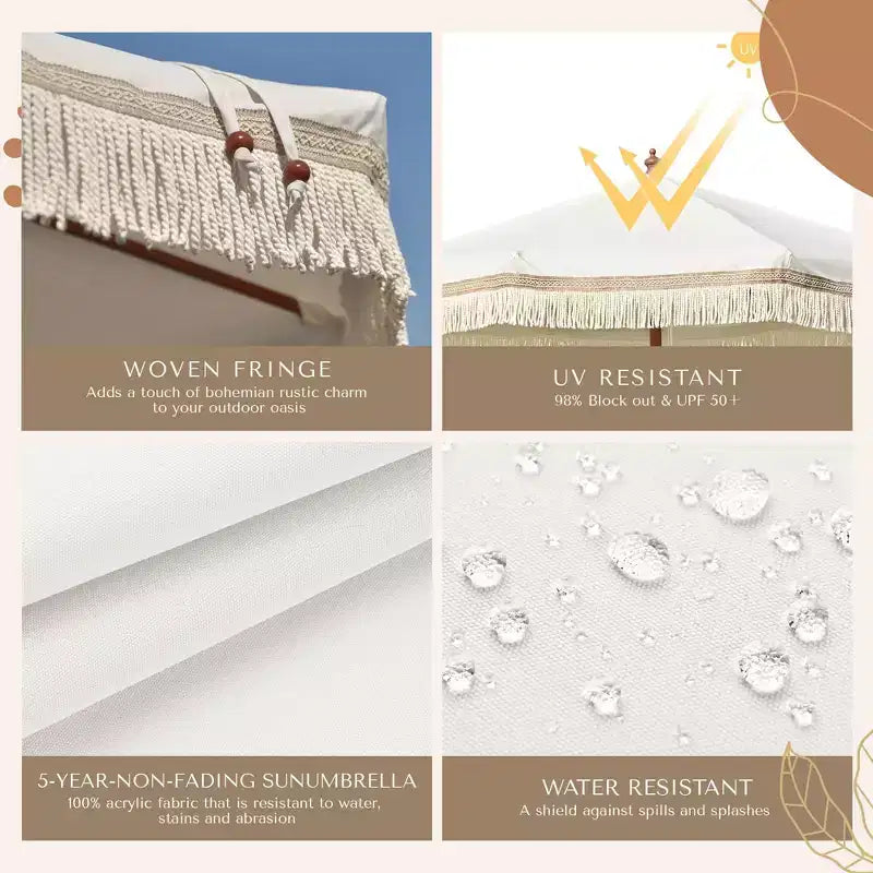 Remplacement de toile de parasol à franges, parasol de jardin extérieur